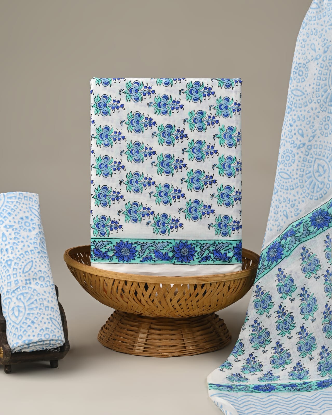 cotton top bottom dupatta suit set